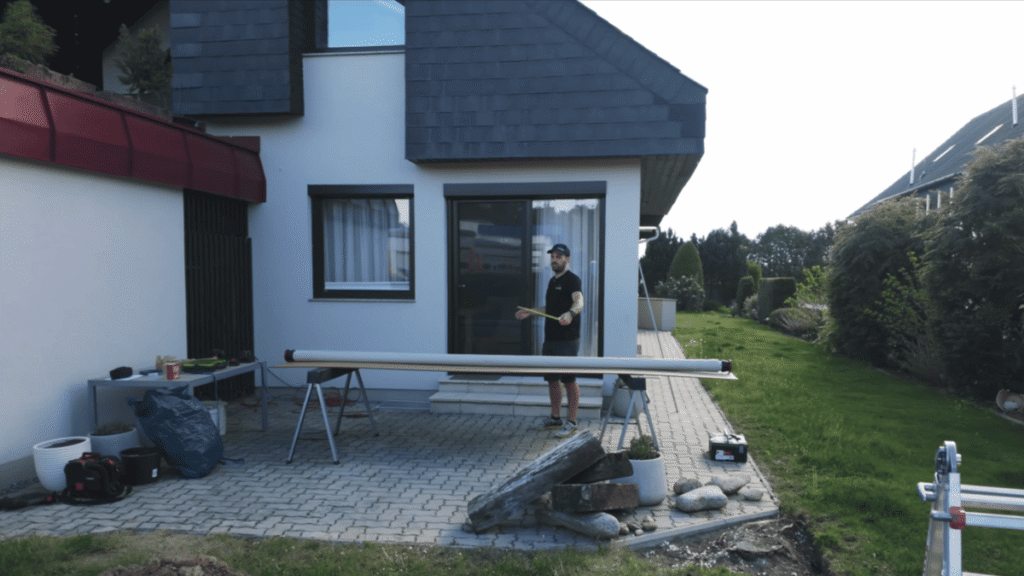Sonnensegel Zeltweg – Terrasse vor der Montage